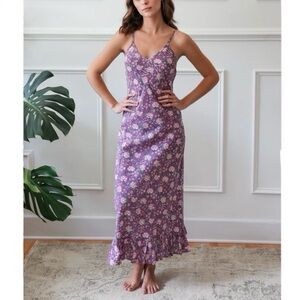 Mille resort maxi/midi slip dress in purple floral